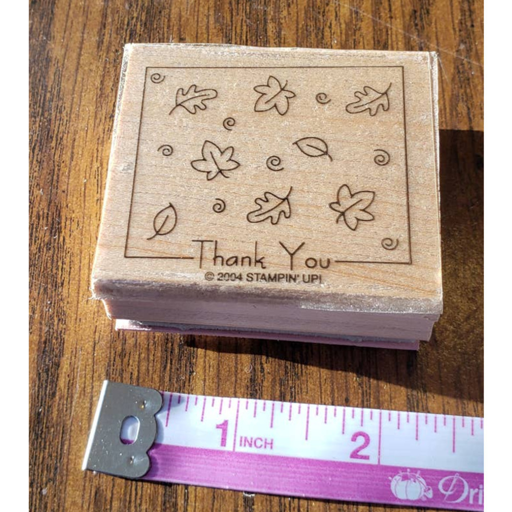 Stampin Up Autumn Fall Leaves Acorn Thank You Wood Mounted Rubber Stamp